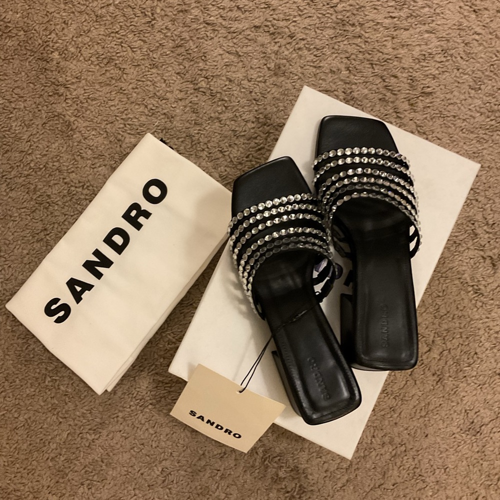 Sandro Black Crystal-Embellished Sandals